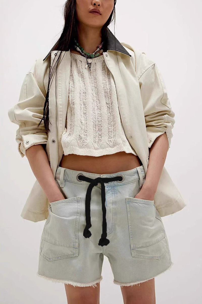 Drawstring Waist Denim Shorts