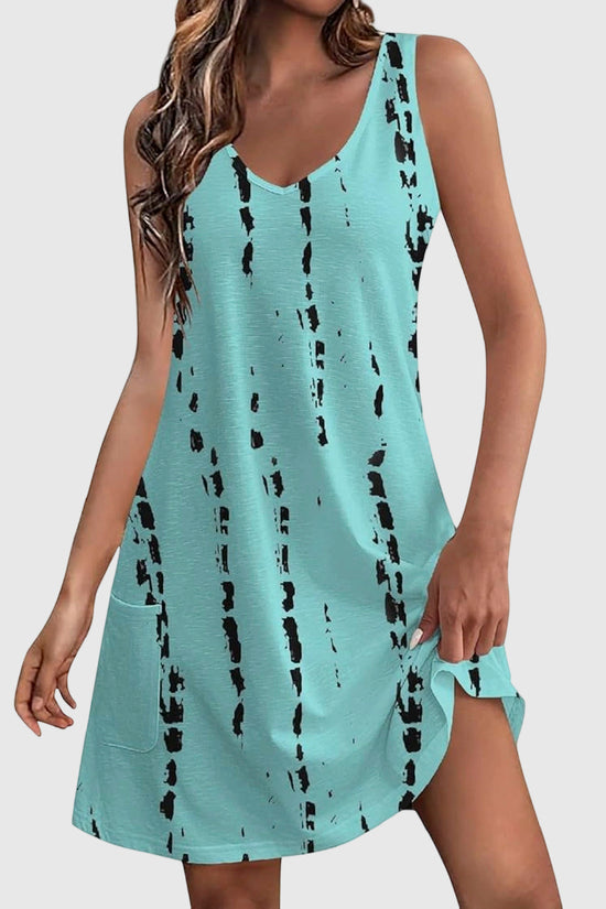 Sleeveless Leaf Print Casual Dress