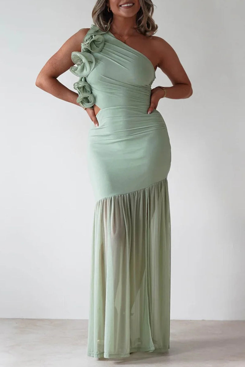 One-Shoulder Ruched Maxi Dress