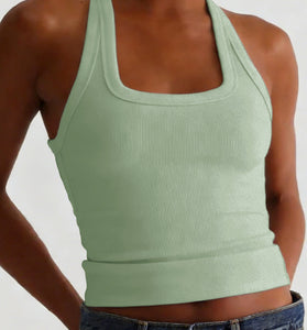 Halter Neck Ribbed Tank Top