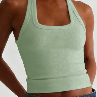 Halter Neck Ribbed Tank Top