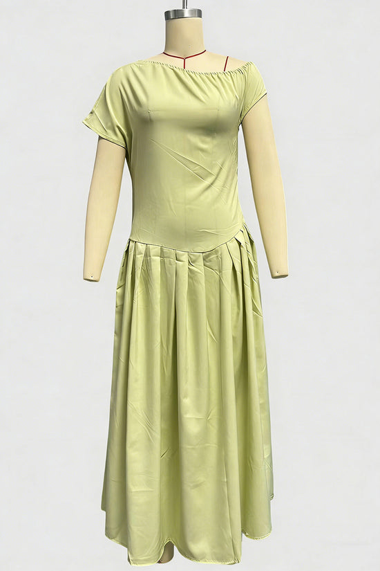 Asymmetrical Neck Pleated Midi Dress