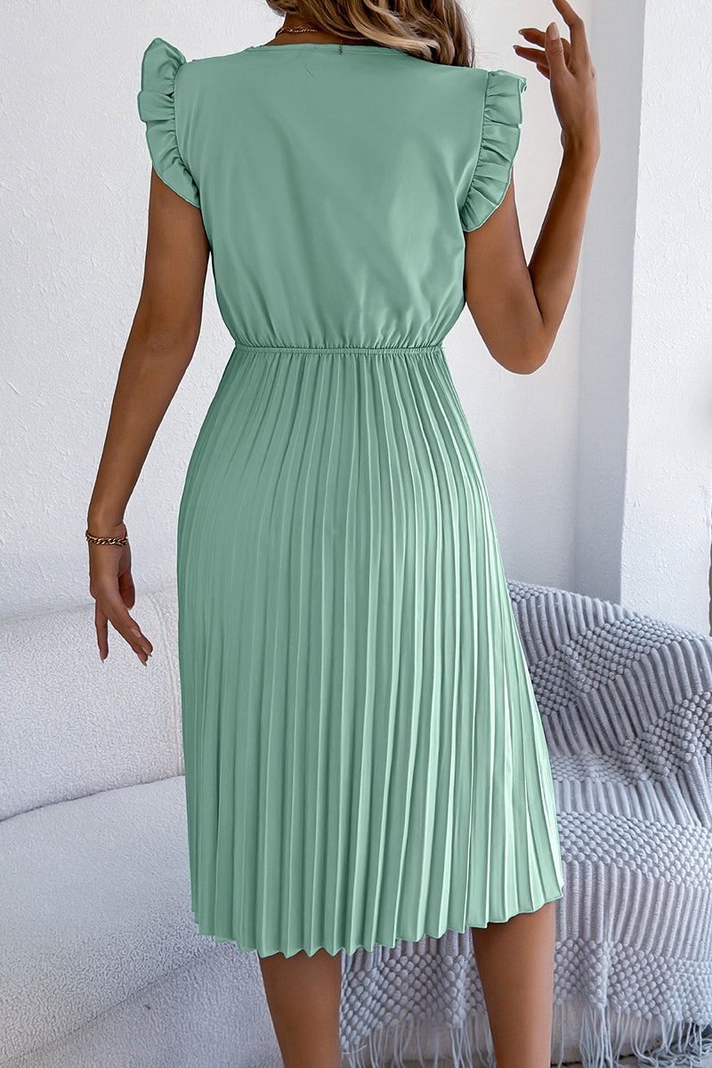 V-Neck Flutter Sleeve Casual Dress