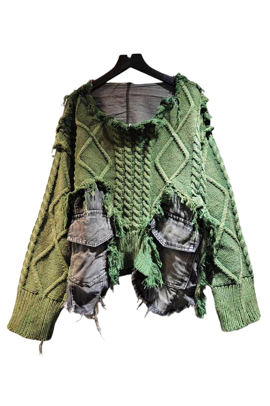 Distressed Knit Cable Sweater