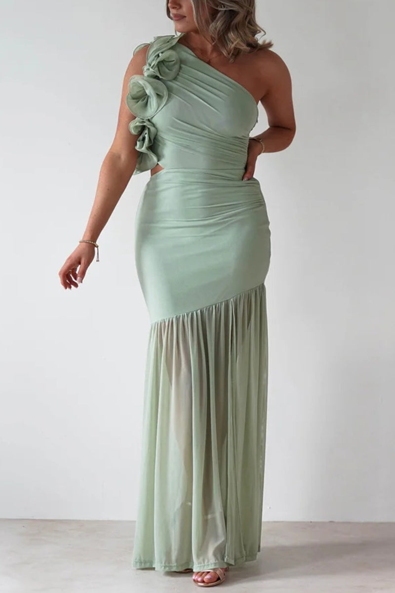 One-Shoulder Ruched Maxi Dress
