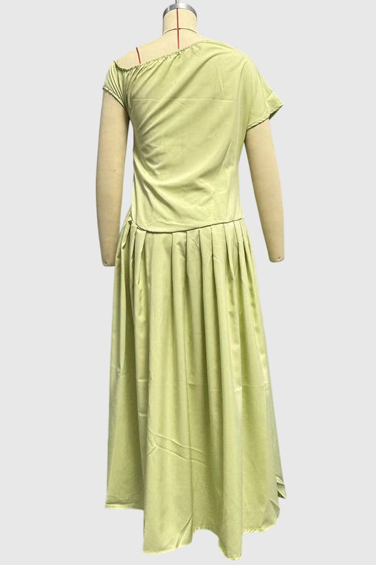 Asymmetrical Neck Pleated Midi Dress