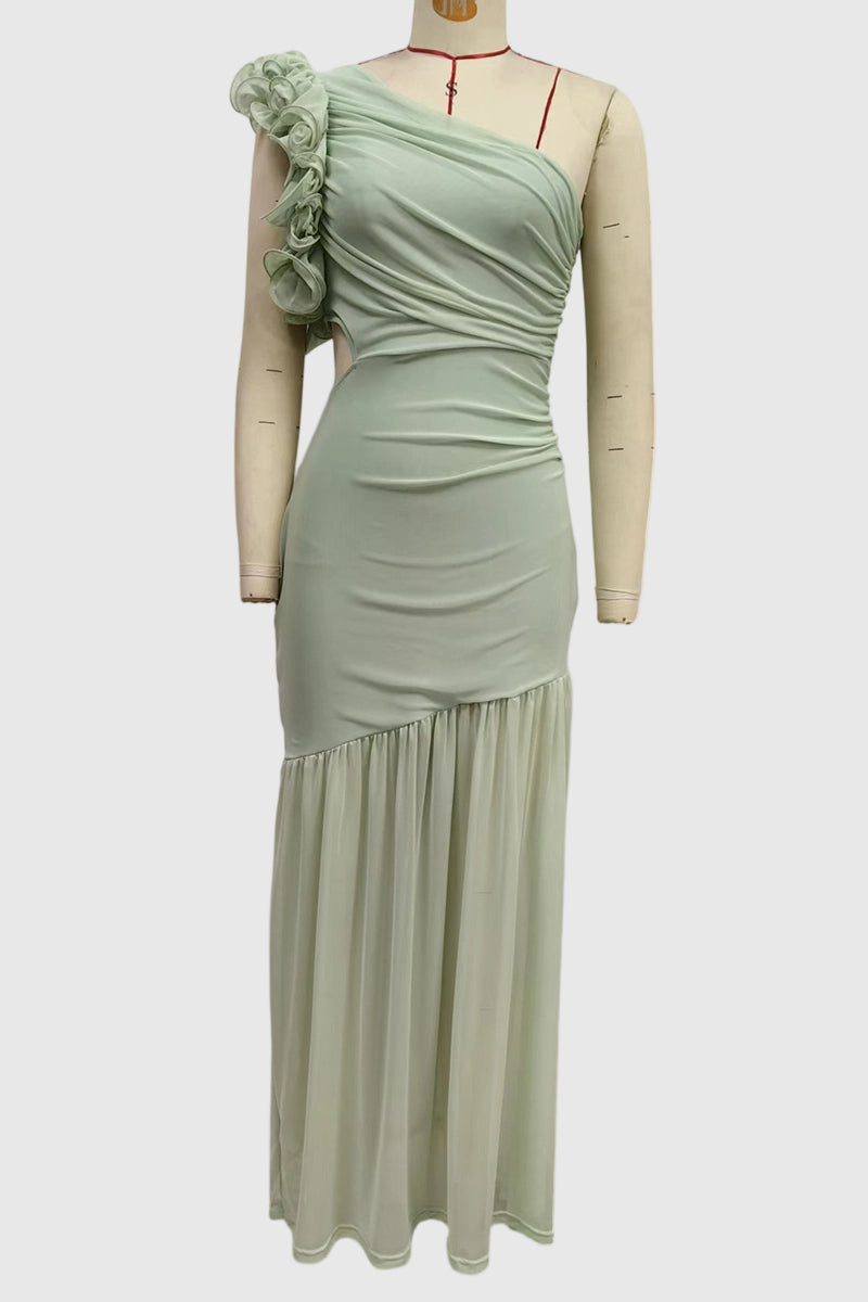 One-Shoulder Ruched Maxi Dress