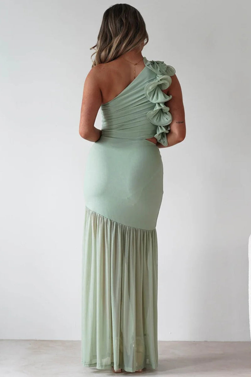 One-Shoulder Ruched Maxi Dress