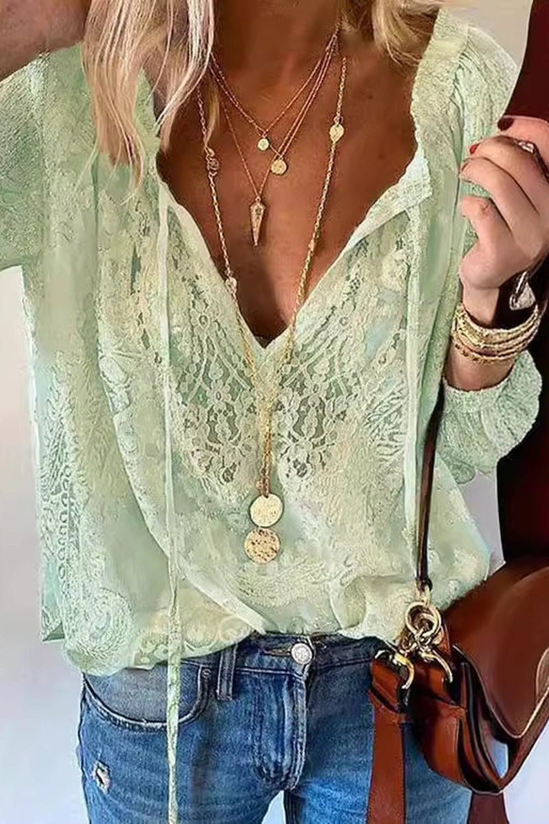 Relaxed V-Neck Lace Blouse