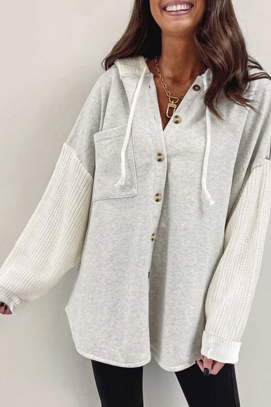 Trendy Button-Up Hoodie Sweatshirt