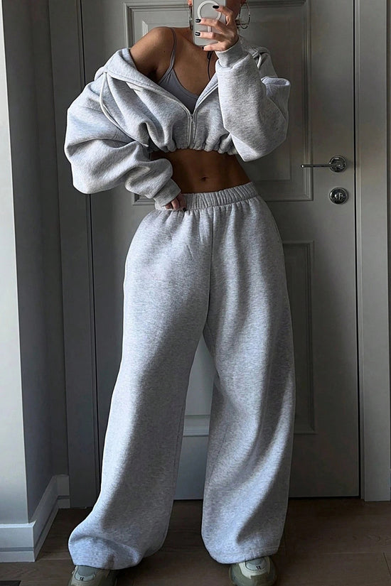 Cozy Cropped Hoodie and Sweatpants Set
