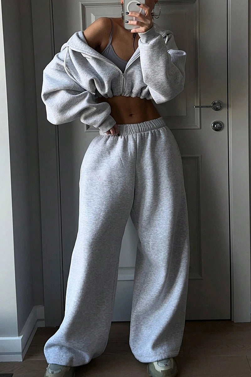 Cozy Cropped Hoodie and Sweatpants Set