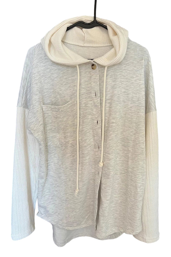 Trendy Button-Up Hoodie Sweatshirt