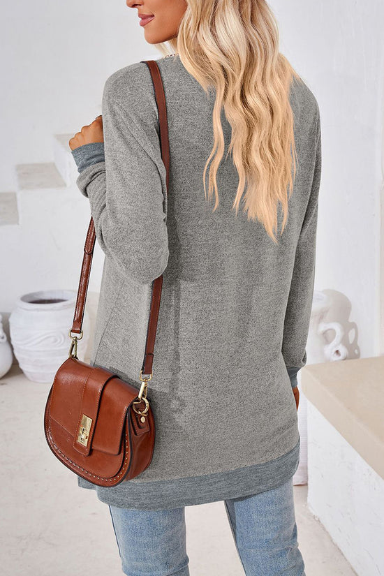 V-Neck Crochet Trim Long Sleeve Top