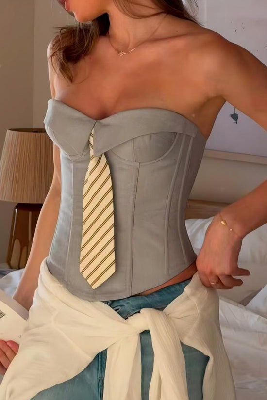 Strapless Corset Top with Bold Tie