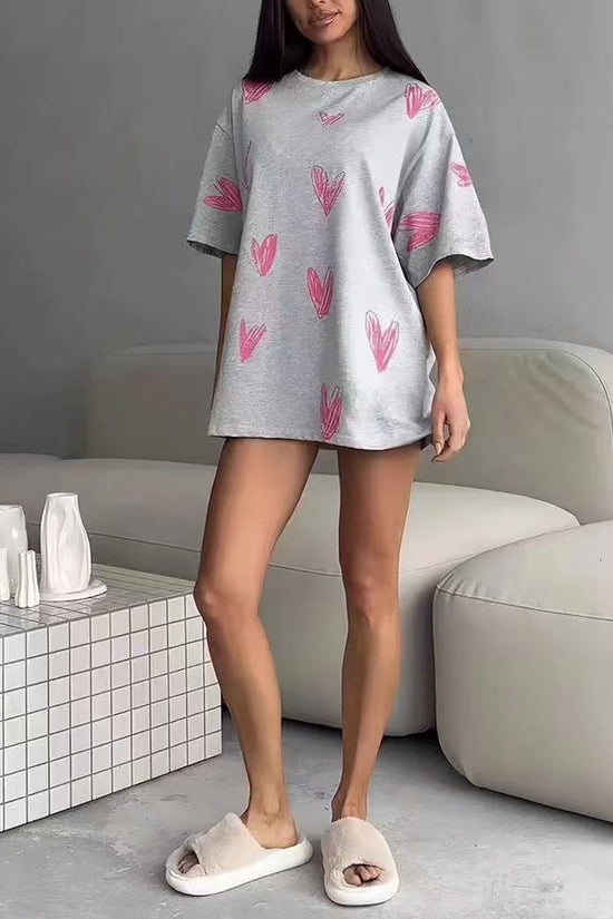 Heart Print Oversized T-Shirt