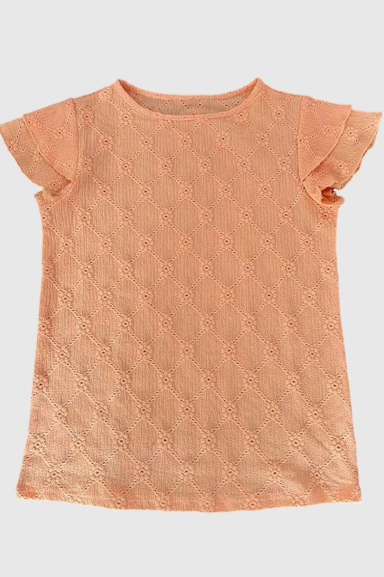 Ruffled Sleeve Eyelet T-Shirt