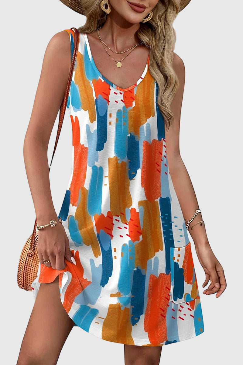 Sleeveless Leaf Print Casual Dress