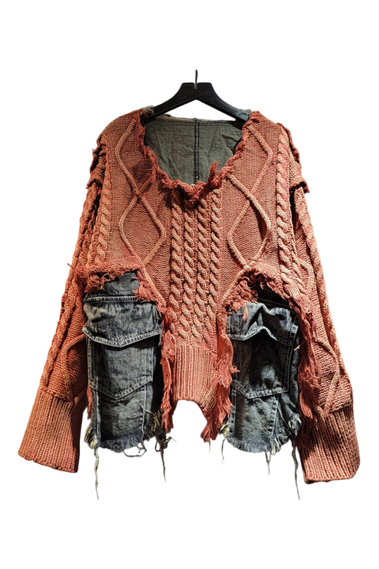 Distressed Knit Cable Sweater