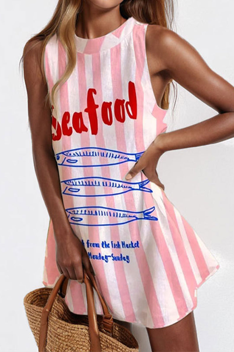 Artistic Face Print Sleeveless Dress