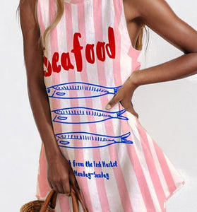 Artistic Face Print Sleeveless Dress