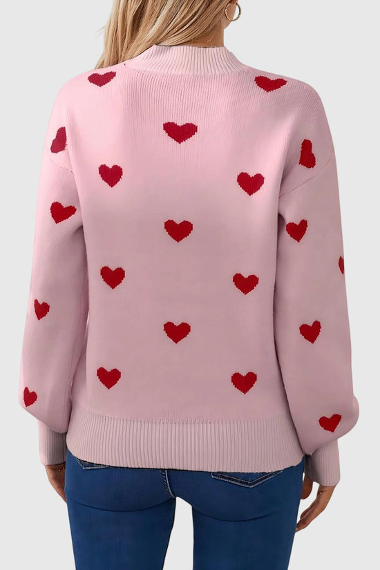 Heart Patterned Crew Neck Sweater
