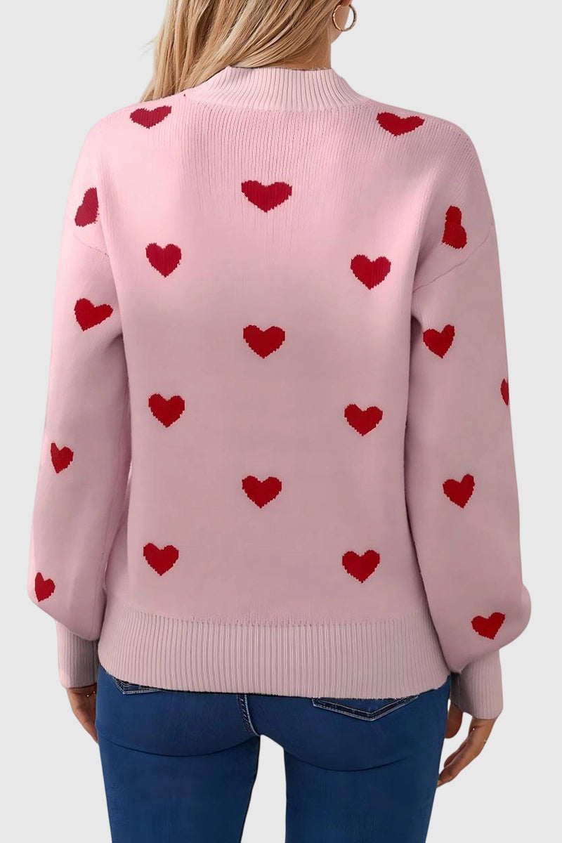Heart Patterned Crew Neck Sweater