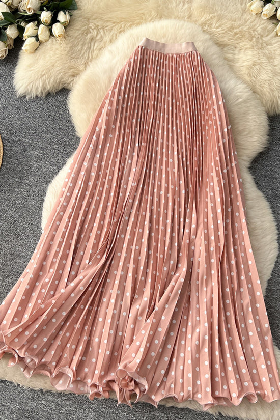 Polka Dot Pleated Midi Skirt
