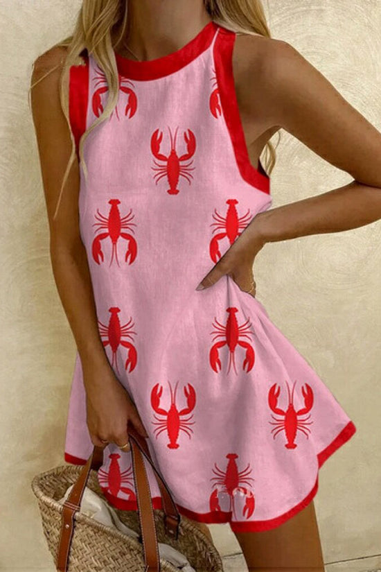 Lobster Print Sleeveless Casual Dress