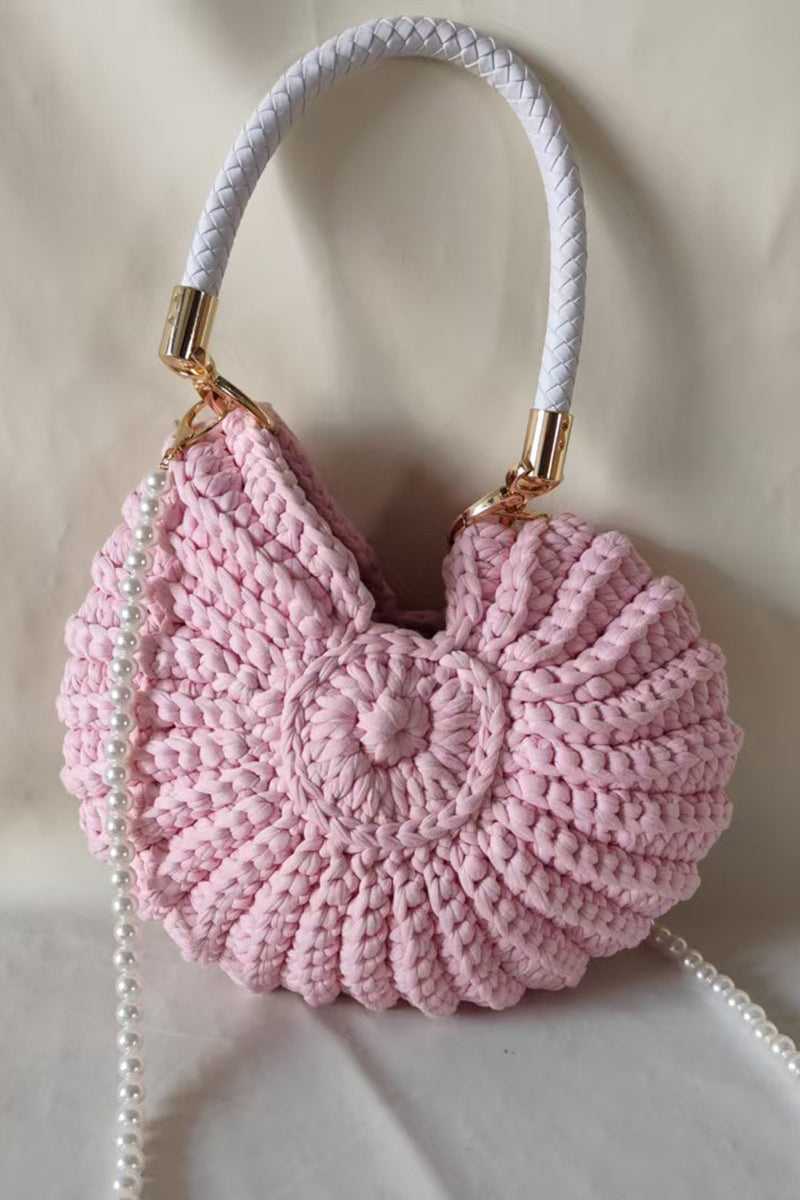 Chic Knit Handbag with Pearl Strap