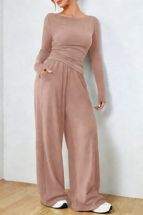 Stylish Long Sleeve Wide-Leg Pants Set