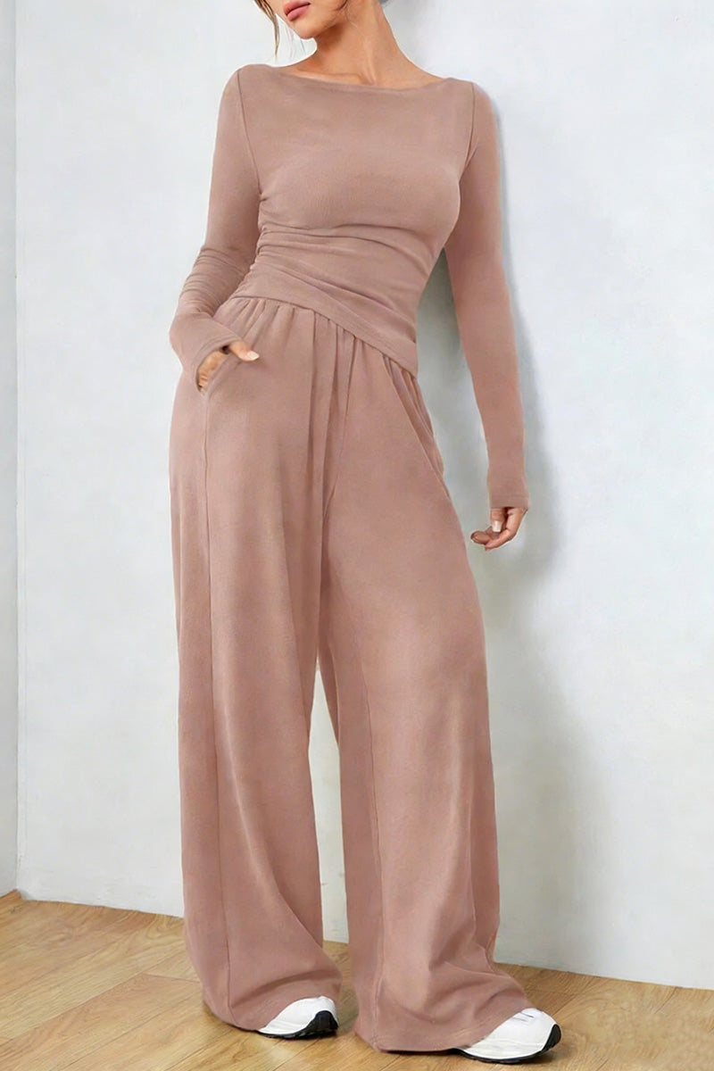 Stylish Long Sleeve Wide-Leg Pants Set