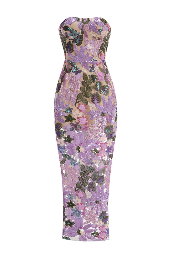 Floral Strapless Evening Bodycon Dress