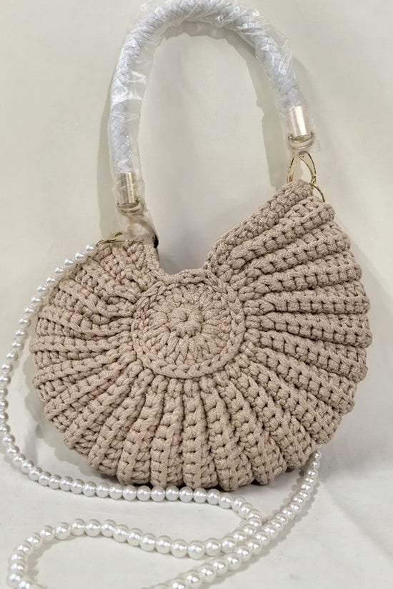 Chic Knit Handbag with Pearl Strap