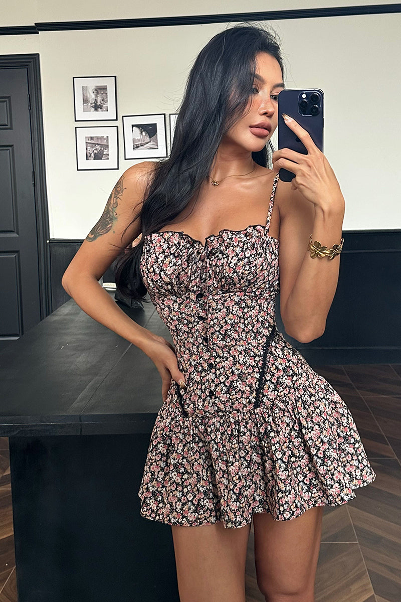 Floral Ruffle Hem Corset Mini Dress