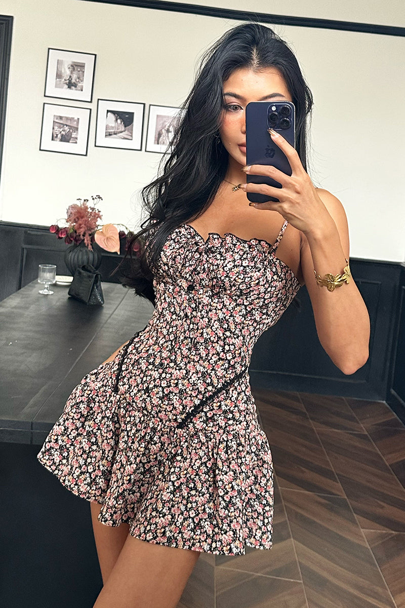 Floral Ruffle Hem Corset Mini Dress