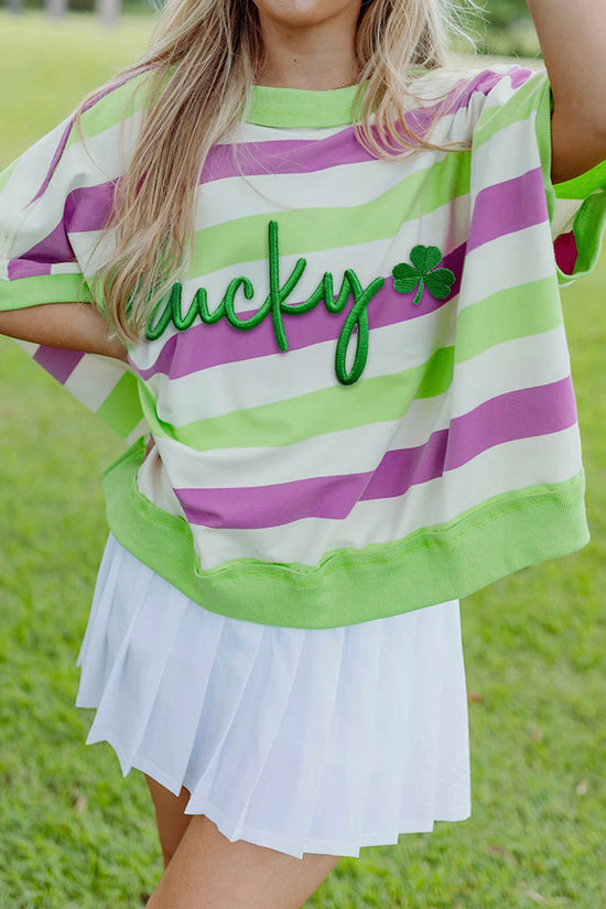 Striped Lucky Clover Dolman Tee