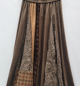 Patchwork Plaid Skirt with Elastic Waist