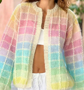 Pastel Grid Pattern Cardigan