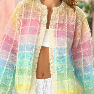 Pastel Grid Pattern Cardigan