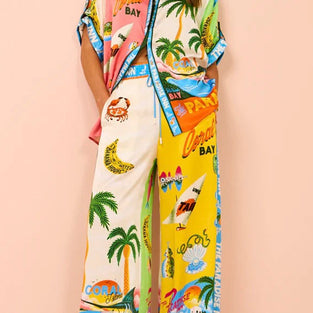 Tropical Print Wide-Leg Pants Set