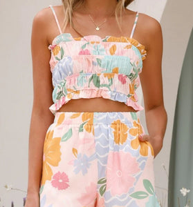 Floral Ruffle Spaghetti Strap Set