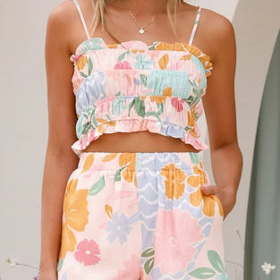 Floral Ruffle Spaghetti Strap Set
