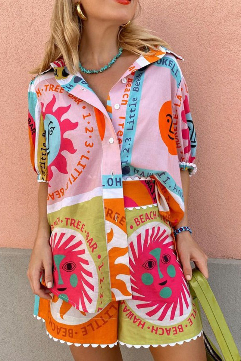 Vibrant Graphic Print Shorts Set
