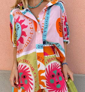 Vibrant Graphic Print Shorts Set