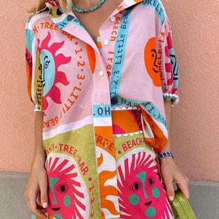 Vibrant Graphic Print Shorts Set