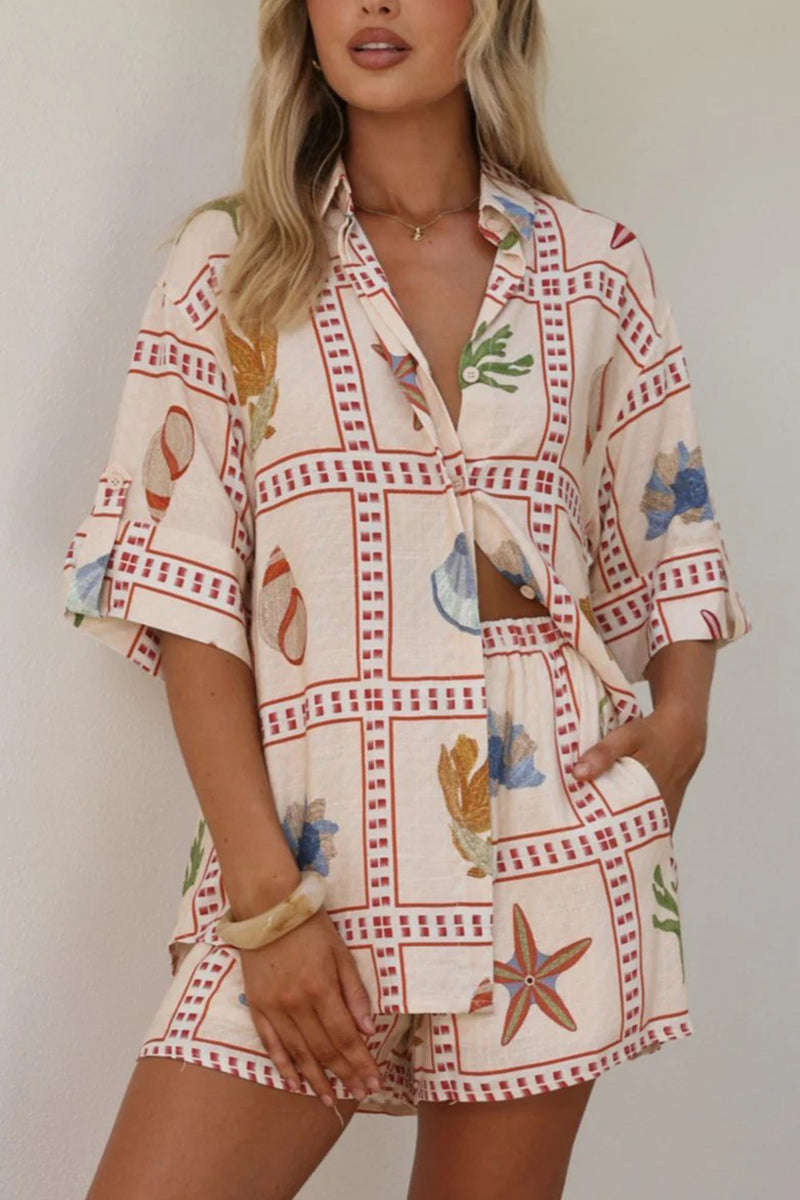 Nautical Print Relaxed Short Set
