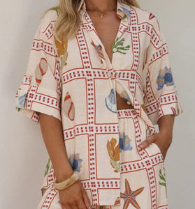Nautical Print Relaxed Short Set