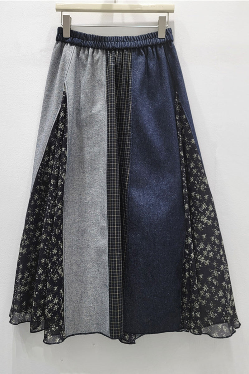 Patchwork Floral Midi Skirt