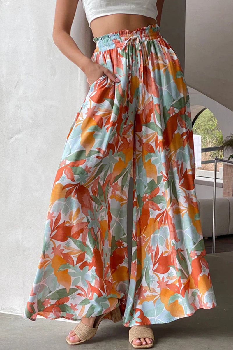 Floral Print Wide-Leg Casual Pants